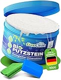 FreeClean® BIO Putzstein 900g inkl. 2-in-1 Schwamm & Poliertuch - Universalstein Set mit EU-Ecolabel - Wunder Reinigungspaste als Küchen Reiniger, Bad Reiniger & Sneaker Reiniger [Made in Germany]