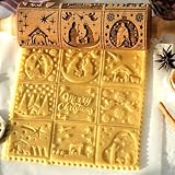 Holz-Nudelholz, Teigroller Nudelholz mit Muster, 3D Präge Nudelholz, Krippenmuster Weihnachten, Präge Nudelholz Backzubehör für Fondant Teig Pizza Keks