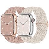 Geflochtenes Armband Kompatibel mit Apple Watch 38mm 40mm 41mm, Elastisches Nylon Armband für Apple Watch Series 8/7/6/SE/5/4/3/2/1/SE, Sand Rosa+Polarstern