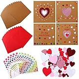 Zonon Valentinstag Karten Handwerk DIY Kits für Kinder Schaumstoff Herz Aufkleber Bastelsets Aufkleber Umschläge Grußkarte Bastelset für Jungen Mädchen Klassenzimmer Geschenke, 16 Stück (Rot)