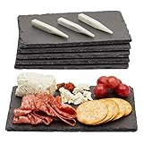 Juvale 6-teiliges Set Kleine Schieferplatten, Perfekt als Frühstücksbrett, Servierplatte, Serviertablett - Für Käse, Aufschnitt, Tapas, Sushi - Kreide inkl., Grau, 15,2 cm x 0,3 cm x 22,2 cm