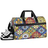 Sport-Turnbeutel im mexikanischen Stil, mexikanische Talavera-Reisetasche mit Nassfach und Schuhfach, wasserdichte Seesack, leichte Sporttasche, Fitness-Workout-Tasche für Männer und Frauen, Talavera