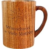 Holztasse mit Gravur – Holzbecher mit Name, Spruch + Motiv, personalisierter Trinkbecher mit Griff, Holz Tasse als Weinbecher, Biertasse, Outdoor, Camping, Wandern, Eichenholz, 280 ml