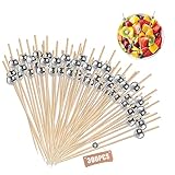 ZIOYA 300 Stück Cocktailspieße Cocktail Sticks mit Silber Acrylperle 12cm Spieße Fingerfood Cocktail Holz Zahnstocher für Cocktail Deko Cocktailspieße Geburtstag Party Obstspieß