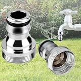 NA 2 Stück Schlauchkupplung Adapter, Vernickelt Schlauchanschluss, Universal-Wasserhahnanschluss, M22 Innengewinde und M24 Außengewinde Hahnanschluss, für Zuhause Garten Schnellkupplung(Silber)