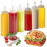 Squeeze Flasche aus Kunststoff, 6 Stück 8oz Plastik Quetschflasche, Condiment Flaschen - BPA Frei, Aufbewahrungsbehälter für Ketchup/Senf/Mayo/Soßen/Olivenöl, Saucenflasche für Home & Restaurant