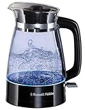 Russell Hobbs 26080-70 Wasserkocher Glas (optimierte Design Ausgusstülle aus Glas, LED Beleuchtung), Classic Design, Boden aus Edelstahl, Trasparente/Nero, 1.7 l, 2400 W