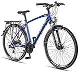 Licorne Bike Premium Touring Trekking Bike in 28 Zoll Aluminium Scheibenbremse Fahrrad für Jungen, Mädchen, Damen und Herren - 21 Gang-Schaltung - Mountainbike - Crossbike (Herren, Blau)