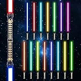 VATOS 2 Pack Lichtschwert für Kinder Erwachsene, RGB 15 Farben Light Sabers mit FX Sound, einziehbare LED-Lichtschwert Spielzeug für Halloween Dress Up Party Galaxy War Fighters Warriors