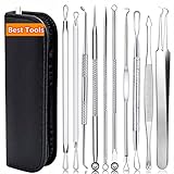 AIBEE Mitesserentferner Komedonenquetscher Set -10PCS Blackhead Remover mit Akne Pickel Pinzette Mitesser Entferner,Pickel Ausdrücken Werkzeug für Nasen-Gesichtspflege (Edelstahl)