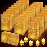 Kleemeiero 30 Stück Papier Lichttüten Feuerfest Papierlichtertüten Kerzentüten Lichttüten Hochzeitsdekoration Candle Bags mit Herz Sternmond Sonne Tütenwindlicht für Hochzeit Valentinstag 26*15*9cm