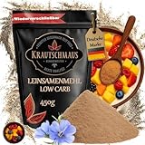 450g Leinsamenmehl als Mehlersatz von Krautschmaus, gemahlene Leinsaat, Leinsamen gemahlen, gemahlene Flachssamen ohne Zusatzstoffe, reich an Ballaststoffen und wenig Kohlenhydrate