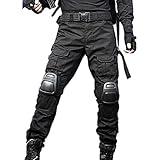 JOYASUS Paintball BDU Taktische Hosen Airsoft Hosen Multi-Tasche Diensthosen mit Knieschützer XL, Schwarz
