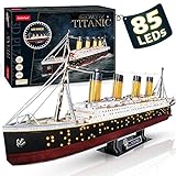 CubicFun Titanic 3D-Puzzle, LED, 88 cm, Modell Titanic, Spielzeug für Erwachsene und Jugendliche, 266 Teile