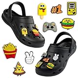 CityComfort Clogs Kinder, Gartenschuhe Badeschuhe Jungen mit abnehmbaren Anhängern (Schwarz, 30/31 EU)