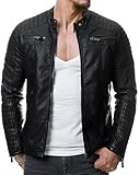 Redbridge Herren Jacke Übergangsjacke Biker Lederjacke Echtleder Kunstleder Baumwolle mit gesteppten Bereichen L Schwarz - Kunstleder