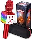 BONAOK Bluetooth Karaoke Mikrofon Kinder, 4-in-1 Kinder Karaoke mit Mikrofon, Tragbares Mikrofon mit Lautsprecher Led, Zuhause Party Karaoke Dynamische Bluetooth Mikrofone für Android/iOS (Rot)