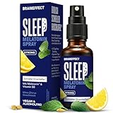 BRAINEFFECT SLEEP SPRAY STRONG Das Original® - Melatonin Spray Hochdosiert - 240 Tage Vorrat Einschlafspray - mit Minze, Zitrone, Lavendel und Ashwagandha, Zuckerfrei