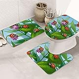 lYonge Ladybug Badezimmer Anti-Rutsch-Pad Badematten-Set 3-teilig Badteppich für Badezimmer Toilette Schlafzimmer