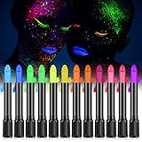 AOOWU UV Bodypainting, 12 Farben Neon UV Kinderschminke Set, Waschbar Schminkstifte Schminkfarben, Face Paint Schminkset, Körperfarbe Kinder UV Buntstifte für Halloween Karneval Make-up Fasching