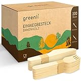 greenli® Einwegbesteck Set - 200 Holzgabeln und Holzmesser - Nachhaltiges Einweggeschirr Set aus Holz