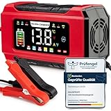 HAUSPROFI 15A Autobatterieladegerät 12V/24V mit Reparaturmodus & Erhaltungsladung, 9-Stufen-Ladung, LCD-Display für Auto, LKW, Motorrad, Boot - Kompatibel mit Blei-Säure, AGM, EFB, LiFePO4 Batterien