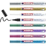 edding 751 Glanzlackmarker Set - schwarz weiß gold silber blau grün violett pink (metallic) - 8 Stifte - Rundspitze 1-2mm - Lackstift für Glas Stein Holz Kunststoff Papier - wasserfest, stark deckend