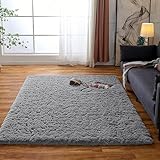 Obundi Hochflor Teppich,Grau Langflor Teppich für Schlafzimmer,Wohnzimmer,Kinderzimmer,Lounge,Büro (Grau,60×120 cm)