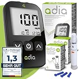 adia Blutzuckermessgerät (mg/dl) mit 110 Blutzuckerteststreifen, 10 Lanzetten, 1 Stechhilfe, 1 Etui, Sparset: Einfache Selbstkontrolle bei Diabetes