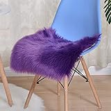 Flauschiger zotteliger Teppich für Schlafzimmer, Wohnzimmer, Kinderzimmer, gemütlicher Stuhlbezug und Sitzpolster, 60 x 60 cm, Kunstfell-Bodenmatte, Violett