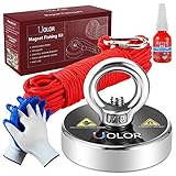 Uolor 160KG Haftkraft Neodym Ösenmagnet Magnete mit Seil (20M/66ft), N35 Super Stark Magnet Perfekt zum Magnetfischen Magnet Angel - Ø 60mm mit Öse Neodymium Topfmagnet