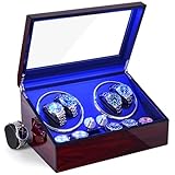 ANWBROAD Uhrenbeweger für Automatikuhren 4 Uhren+6 extra Speicherplätze 4 Drehmodis mit super leisem Mabuchi Luxuriöser Automatik Uhrenbeweger Watch Winder Uhrendreher Karbonfaser JWW002Y