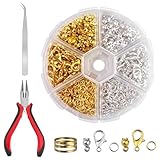 Lixiluxia 923 Stück Schmuck Selber Machen Set, Quetschperlen, Kettenverschluss, Verschlüsse für Armbänder, Armband Verschluss, Schmuckherstellung, Biegeringe, Karabinerverschlüsse, Quetschkalotten