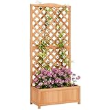Outsunny Blumenkasten mit Rankgitter - Blumenkasten - Abm. 76L x 36l x 170H cm - Lattenboden - Holz Tanne vorgeölt