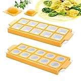 Tilizan 2 Stück Kunststoff für Ravioliformen, Form für Runde Eckige Ravioli, Ravioliformen mit 10 Gitter, Knödelform Set, Wiederverwendbar, Leicht zu Reinigen, für Küche, Haushalt, Wohnen (Hellgelb)