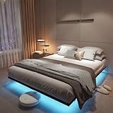 Stonebroo Bettgestell 140x200cm mit Lattenrost, Bett mit Led, Floating Bed Frame, Modern Metallbett, Robust, Metall Doppelbett Schwarz (ohne matratze) IXF-96L-140