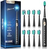 Ultraschall Zahnbürsten Elektrische Zahnbürste Schallzahnbürste für Erwachsene und Kinder mit 5 Putzmodi Integrierter Timer und 9 Zahnbürstenköpfen Ultraschallzahnbürste (Schwarz)