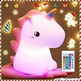 Nachtlicht Kinder, 16 Farben 5 Helligkeit Unicorn Nachtlicht Baby Stilllicht, 1200Mah Nachttischlampe Kinder, Einhorn Geschenke FüR Mädchen,Babyzimmer Deko Kawaii Deko,Baby Geschenk Mädchen 3-7 Jahre
