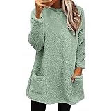 Sweatshirt Damen Schwarz Lose Blusen Verdicktes Obertei Weihnachten Kuschelpullover Warmes Rollkragenpullover Casual Fliesjacken Große Größe Tops Rundhals Winterpullover Frauen Shirt