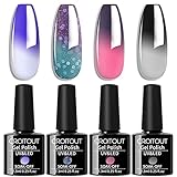 Croitout Gel Nagellack Set, UV Farbwechsel Gel Nagellack Set, Thermo Shellac Gellack Kit, Mehrfarbig Ablösbarer Nagelgel Farbgel Gel Nagel, Chameleon Gel Polish Set 4 x 7.3ml