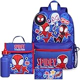 Marvel Spiderman Rucksack Kinder 4 Teilige Sets mit Trinkflasche und Federmäppchen Lunchtasche oder Schlüsselanhänger Geldbeutel Geschenk Idee (Spidey)