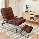 Cozykimo Gartensessel Sonnenliege Klappbar, Liegestuhl 150 Kg mit 5 cm Dicker Auflage, Gartenstuhl Hochlehner, Lounge Sessel GartenstüHle mit Hocker Verstellbare Rückenlehne (Brown)