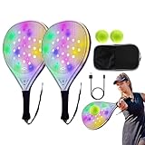 Tennisschläger für Anfänger, 2 Spieler, Paddel-Tennisschläger mit leuchtendem Design, Paddelschläger, Sportzubehör mit 2 Bällen für Erwachsene, Junior, tägliches Training, Outdoor-Sport, Reisen