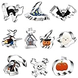 10 Stück Halloween Ausstechformen Set, Plätzchen Ausstecher Edelstahl Fondant Erntedankfest Keksausstecher Kürbis Geister Fledermäuse Katze Devil Kinder Cookie Cutter