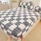 Extra Tiefes Fleece-Spannbettlaken, Kuschelig Weiches und Warmes Unterbett-Spannbetttuch mit Elastischem Rand für Kaltes Wetter und Alle Jahreszeiten(Gray,180x200cm)