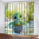SJSXWQN Vorhänge GrüNe MeeresschildkröTe Gardinen mit Ösen Vorhang Blickdicht Thermo Verdunklungsvorhänge Schiebegardinen für Schlafzimmer Wohnzimmer H 175 x B 140 cm 2er Set