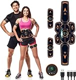 LOFFU EMS Bauchmuskeltrainer, EMS Trainingsgerät, USB-Wiederaufladbarer Tragbarer Muskelstimulator, Bauchtrainer Elektrisch für Bauch, Arm, Bein-Fitness Trainings Gang, 6 Modi & 9 Intensitäten