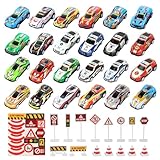 kayqbonke 24 Stück Mini Auto Set, 6,8x3,3x1,8cm Metall Stunt Spielzeugauto mit 15 Barrikaden, Zufälliger Stil, Metall Kleine Spielzeugautos Können für Kindergeschenke