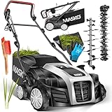 MASKO® Elektro 2in1 Vertikutierer Rasenlüfter 1800W 40cm Arbeitsbreite 55L Fangkorb mit Lüfterwalze Lüfter Moosentferner, Bürste & Handschuhe 5-stufige Arbeitstiefe einstellbar höhenverstellbarer Holm