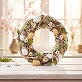 levandeo Deko Kranz Ostern 30cm Natur Frühling Türkranz Gesteck Eier Blumen Osterdeko Osterkranz Tischdeko Hängedeko